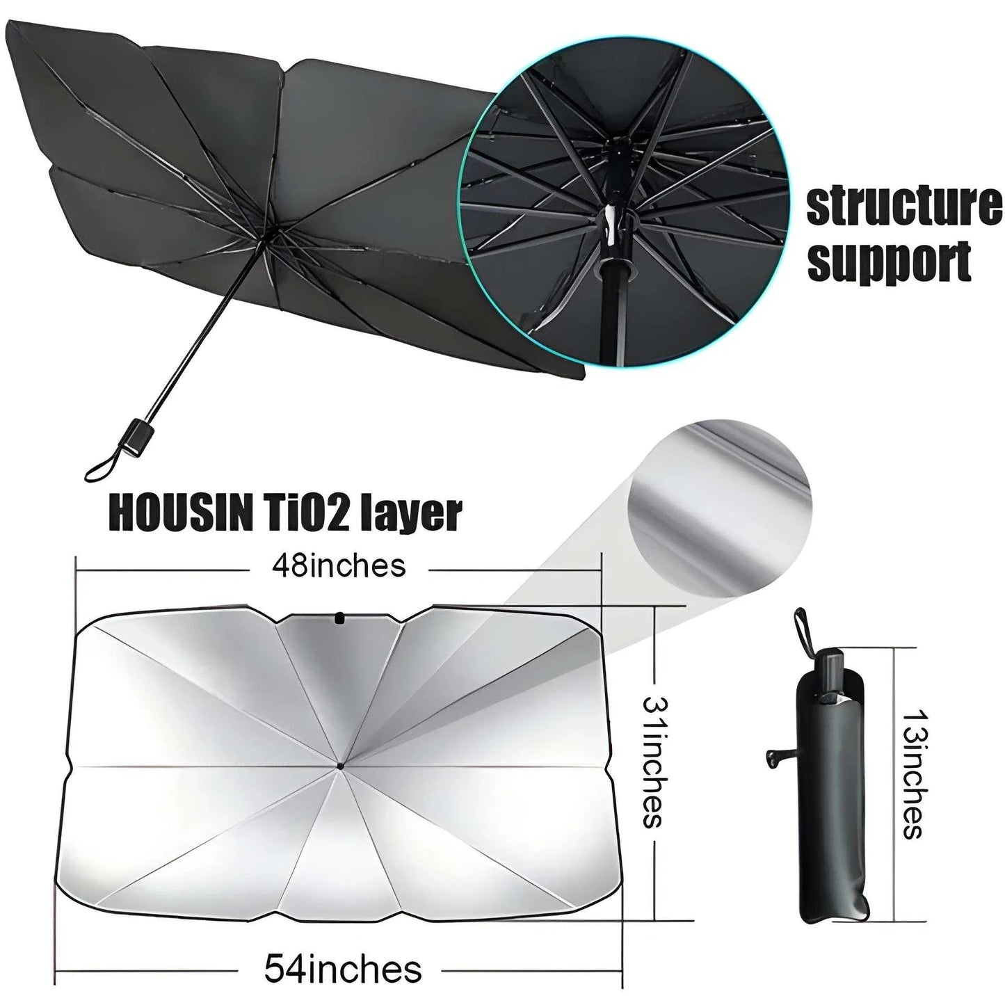 Black ABS Plastic Foldable Universal Car Windshield Sunshade Umbrella for Car Windshield