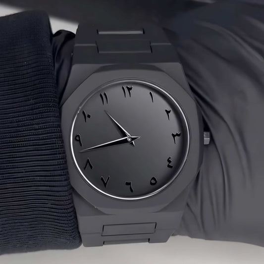 Arabic Aura Watch – Elegant Black Wristwatch with Arabic Numerals for Men & Women