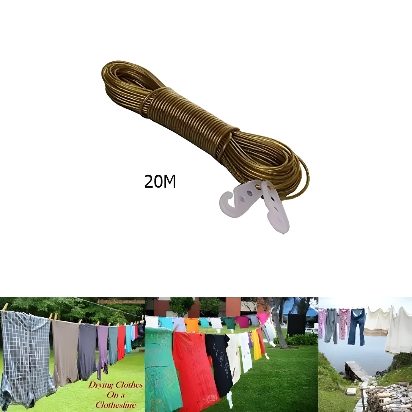 20M Strong Metal Clothesline with Hooks
