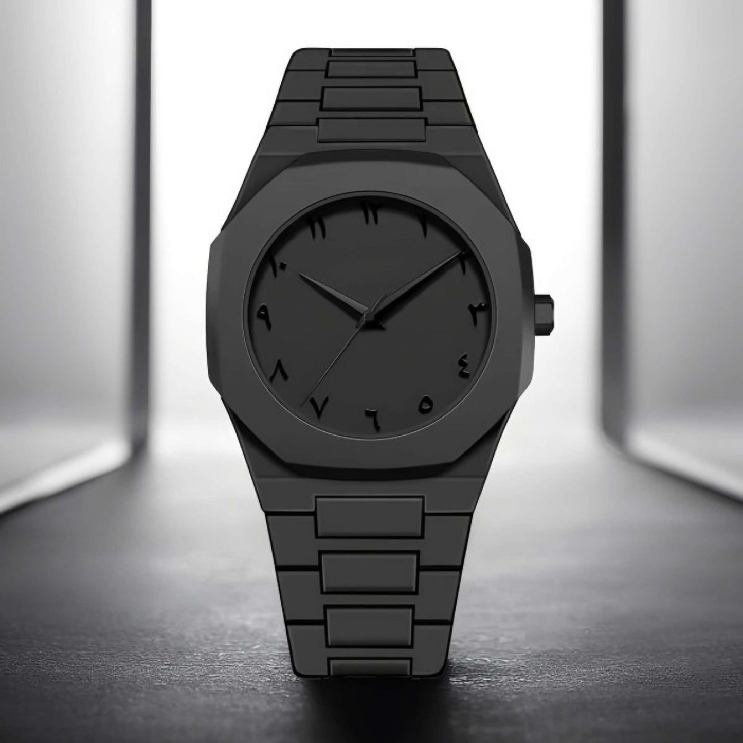 Arabic Aura Watch – Elegant Black Wristwatch with Arabic Numerals for Men & Women