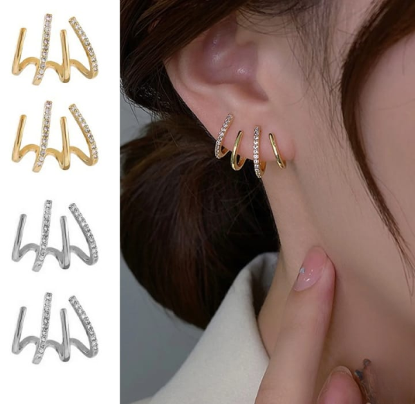 W Shape Zircon Korean Earring Cuff Earrings That Look Like Multiple Piercings
