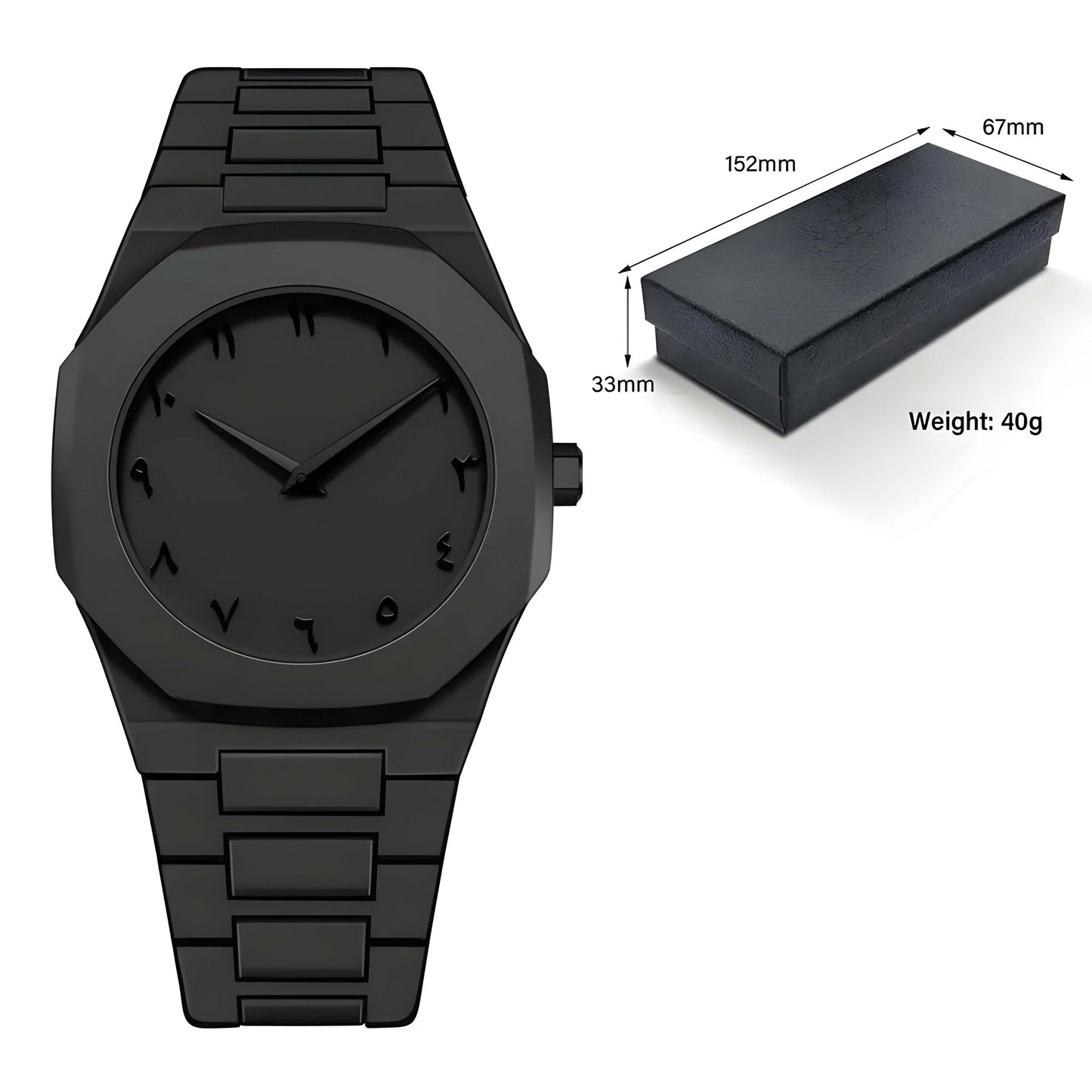 Arabic Aura Watch – Elegant Black Wristwatch with Arabic Numerals for Men & Women