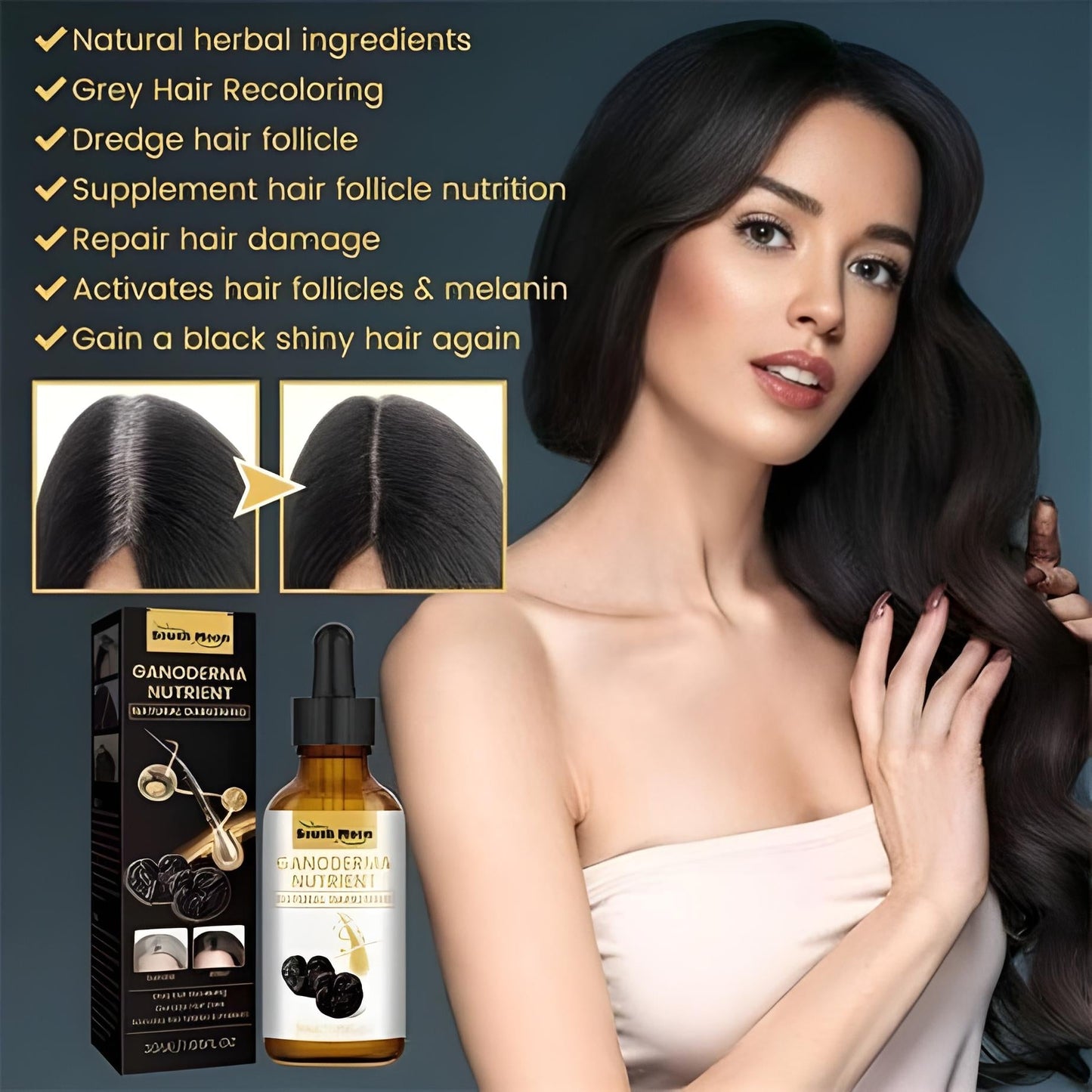 Natural Ganoderma Anti Greying Hair Darkening Serum for your Hair Care